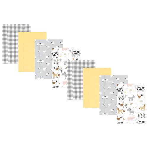 Image of Hudson Baby Cotton Poly Flannel Burp Cloths Multipack, Cute Farm 8-Pack, One Size
