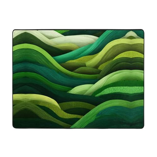 VVXBHGR Alfombra antideslizante de 63 x 48 pulgadas, ondas verdes onduladas, buena absorción de agua, adecuada para cocina, baño y sala de estar