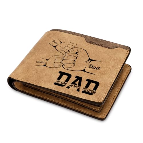 Personalized Leather Wallet for Men - Custom Wallet For Dad With Kids Names，Engraved Gift for Dad from Son Daughter for Father's Day, Birthday, Christmas (Style 3)