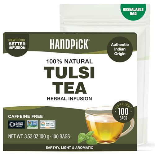 Image of HANDPICK Tulsi Tea (100 Teabags) Original Holy Basil Tea leaves from India