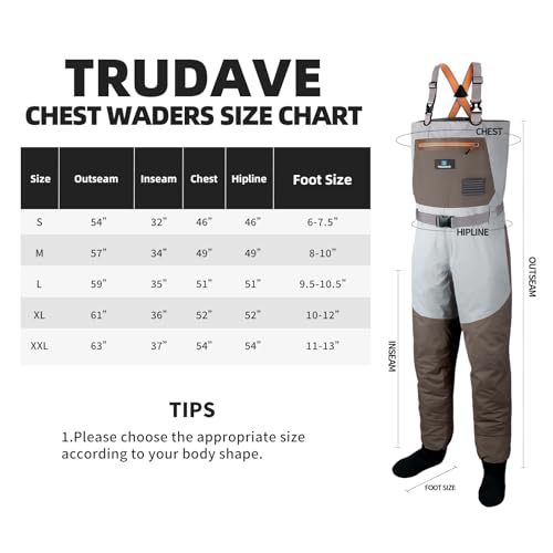 Image of Trudave Fishing Waders, Waterproof Chest Waders for Men & Women, Lightweight Insulated Stockingfoot Waders Breathable Fly Fishing Waders for Fishing Hunting