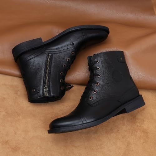 Image of Zoom Shoes Genuine Leather Formal Black Casual Boots for Men ZA-5200 | High ankle shoes with anti-slip technology and memory cushion insole | Lace-up boots for formal and casual footwear