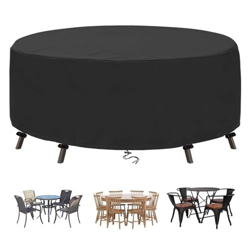 Round Outdoor Patio Table Cover - Waterproof 600D Furniture Cover for Coffee & Dining Tables - 20