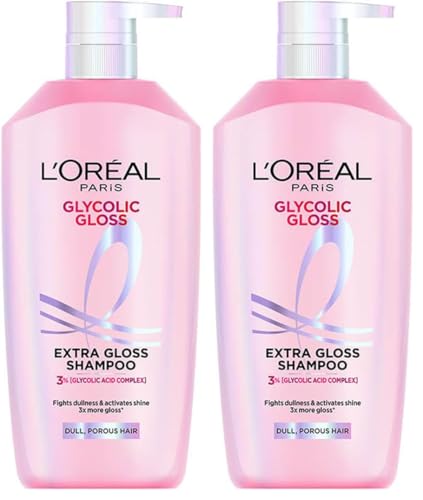 Image of L'Oreal Paris Glycolic Gloss Shine Boosting Shampoo, powered by 3% Glycolic Acid, for dull hair, restores hair quality for gives 3x more gloss, 800ml (Pack of 2)
