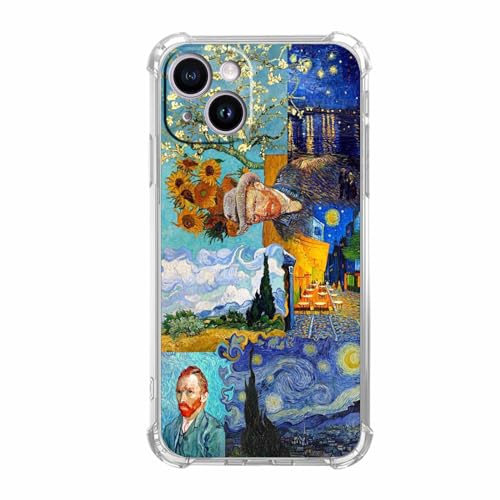 malegaon Van Gogh Paintings Collage Case for iPhone 15,Starry Night Pattern Case, Soft TPU Protective Cover for iPhone 15