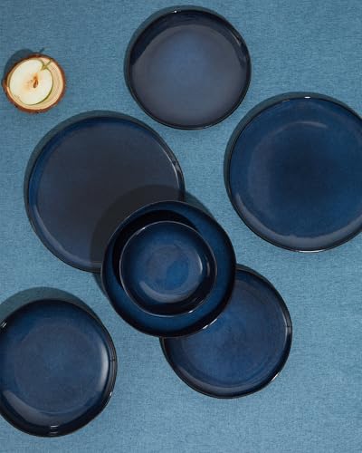 Image of Plates and Bowls Sets, 16 Pieces Dinnerware Set for 4 with Pasta Bowls, Handmade Dishes Set, Chip Resistant Dishware Sets, Microwave Safe Dinner Set, Designed for Interactive Meals, Starry Blue