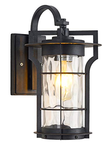 Modern Outdoor Wall Light fixtures Waterproof Porch Light Wall Mount Exterior Wall Lamp Sconce Light with Water Glass Outside House Light, Perfect for Patio Garage Front Door, Black