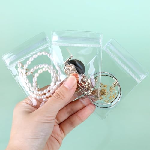 Organizador de joias transparente de PVC, 50 peças, bolsa com zíper antioxidação para embalagem de anéis de joias, brincos, bolsa de poliéster transparente para biscoitos, doces, lanches, sementes