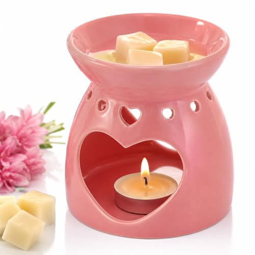 Image of Pink Ceramic Wax Melt Burner Heart Wax Melt Warmer for Scented Wax Melts & Essential Oils, Tealight Oil Burner, Aromatherapy Fragrance Diffuser, Home Décor, Bedroom, Living Room