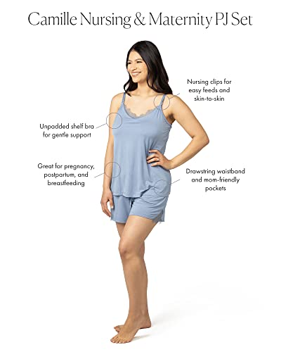 Kindred Bravely Camille Lace Maternity And Nursing Pajamas | Cami & Shorts Maternity Loungewear (Stone Blue, Medium) #TOP1