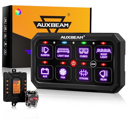 Image of Auxbeam 8 Gang Switch Panel RB80XL 5In Large 3 Modes Easy Installation | Toggle /Momentary /Pulsed RGB Dimmable, IP65 Waterproof For Cars /Trucks /Pickups /RVs, Works With 12‑24V DC Accessories.