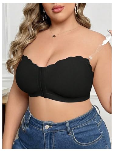 Image of OYOANGLE Women's Plus Size Front Closure Push Up Strapless Bandeau Bra Wireless Tube Bralettes with Clear Strap