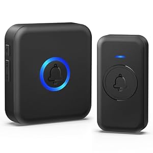 Wireless Doorbell, Waterproof Door Bell with 60 Chimes, 5 Volume Levels & 2 Mute Modes, Loud Doorbells Wireless for Home Classroom Office (1 Receiver & 1 Button, Black, American Plug)