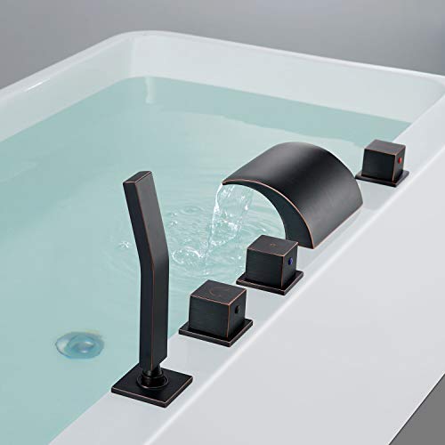Hanallx Roman Tub Filler Waterfall Tub Faucet Oil Rubbed Bronze Deck Mount Bathtub Faucets Brass Bathroom Faucets With Handheld Shower #TOP4