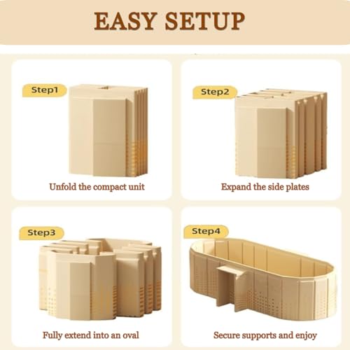 Image of Portable Ice Bath Tub for Adults Foldable Bathtub Spa, Thick Insulated Soaking BathTub with Drain, Home Bathroom Large Ice Bath Tub & Hot Spa Bath Relaxation (Beige with Soap Stand)