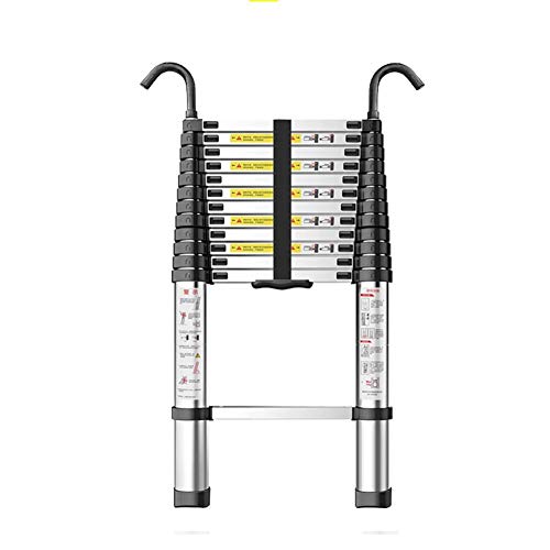 Heavy Duty 18.7ft Telescopic Extension Ladder - Portable Aluminum Folding Ladder with Hooks 330 lbs Capacity Perfect for Indoor/Outdoor Use Durable Engineering Tool
