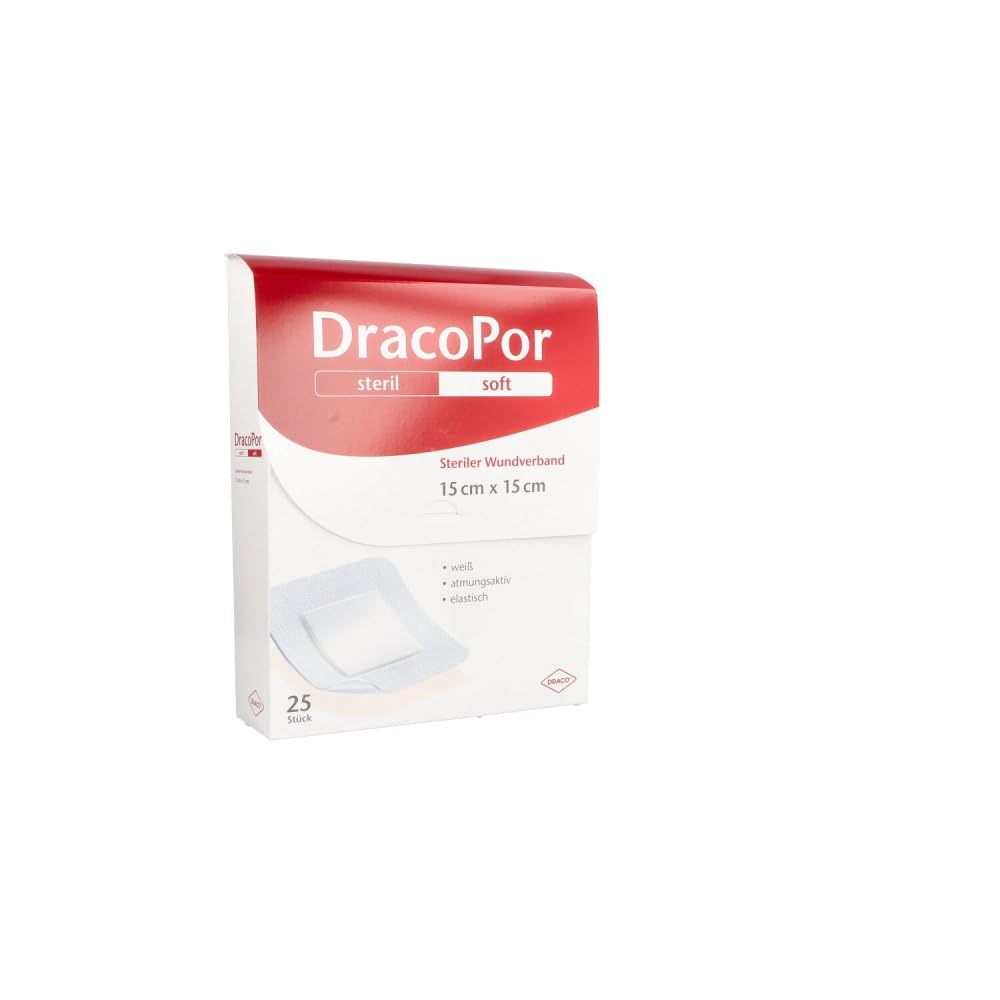 DRACOPOR Wundverband 15x15 cm steril, 25 Stück, Steril, Streifen, Klebstoff, WUNDVERBAND