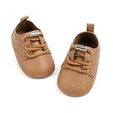 HsdsBebe Baby Boys Girls Oxford Shoes PU Leather Soft Rubber Sole Sneakers Anti-Slip Toddler Ankle Boots Infant Walking Shoes Moccasins(HM5174 Khaki,3)