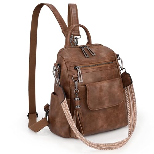 Uromee Backpack Purse for Women Small Vegan Leather Ladies Fashion Tassel Mini Travel Shoulder Bag Convertible Small Brown bag
