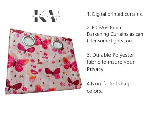 Image of 3D Printed Kids Room Curtains for Play School, Kids Bedroom Curtain Panel (1 Panel, 4X7 Feet) Butterfly Door Curtain for Kids Room Girls Room, Window 7 ft Pink parde