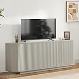 BFJDM 64' Fluted TV Stand for TVs up to 74 Inch, Modern Entertainment Center TV Console Media Console Credenza Table with Adjustable Shelves Pressed Spring for Living Room, Gray