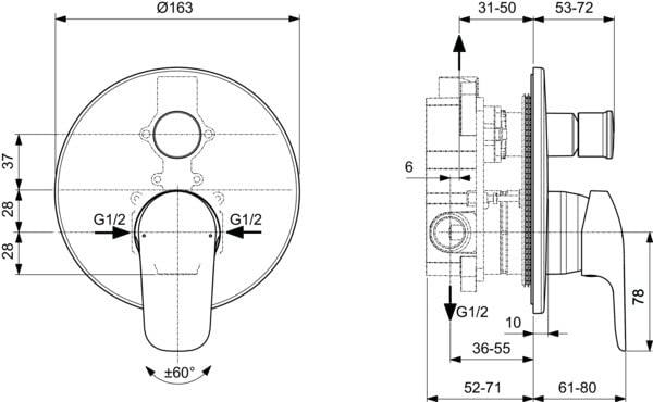 Ideal Standard - Ceraflex, Built-in Bath or Shower Mixer, Two-Way, External Parts, Chrome, Chrome-plated, Completo - Image 3