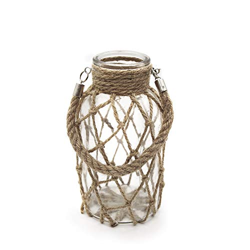 Funsoba Rustic Hanging Mason Jar Creative Rope Net Dry Flower Glass Vase with Handle (1 Vase 8")