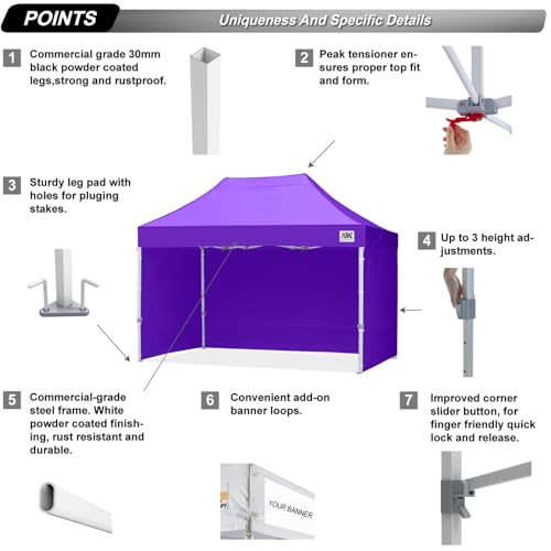 Image of ABCCANOPY Commercial Pop Up Canopy Tent with Sidewalls 10X15,Purple