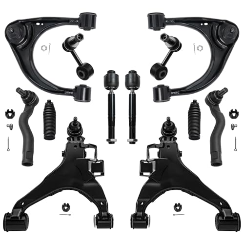 Image of Detroit Axle - Front 12pc End Suspension Kit for 2008-2022 Toyota Sequoia, 2007-2021 Tundra, 4 Upper Lower Control Arms w /Ball Joints 4 Tie Rods 2 Sway Bar Links 2 Boots Replacement