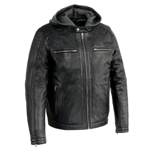 Image of Milwaukee Leather Men's Anthracite Fashion Casual Leather Jacket w /Removable Hoodie SFM1845