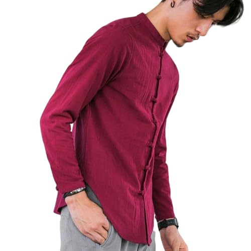 Chemise style chinois homme en coton lin léger rétro et tendance