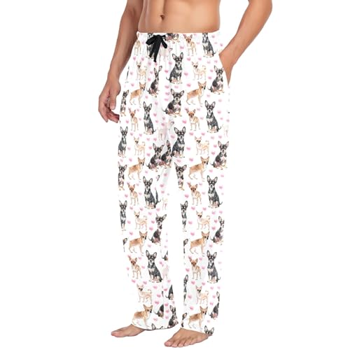 Mens Cotton Pajama Pants Sleep Lounge Pj Bottoms Sleepwear with Pockets Drawstring S Complete Clear Dogs4