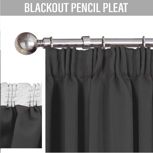 Aspire Homeware Grey Blackout Curtains for Bedroom - Pencil Pleat Black Out Living Room Curtains 46 x 54 inch Drop Super Soft Thermal Insulated Short Kitchen Curtain Pair Panel with Tiebacks - Image 5