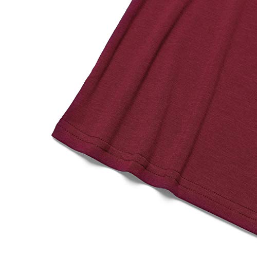 Womens Burgundy Long Puff Sleeves Tops Boat Neck Shirt Loose Tunics Tees, Burgundy Xx-Large #TOP4