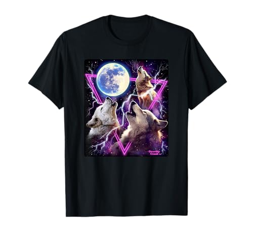 Epic Three Wolves Howling at the Moon 80's Poster style Wolf T-Shirt