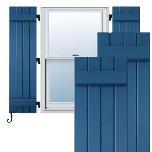 14"W x 59"H Americraft Four Board (2 Batten) Exterior Real Wood Joined Board-n-Batten Shutters (Per Pair), Sojourn Blue