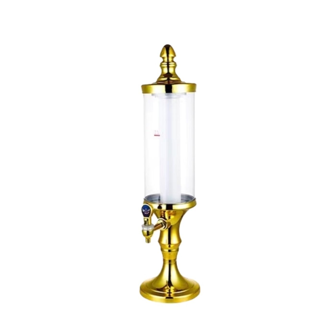 Dispensador de Bebidas Jugo Dispensador De Cerveza De 2 L/70 Oz con Tubo De Hielo Y Luces De Colores Recipiente(Gold)