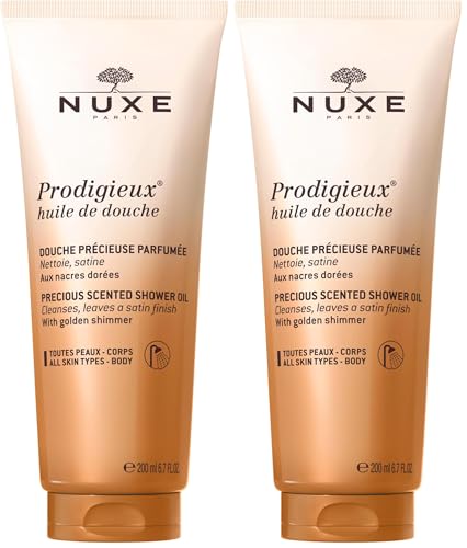 Image of Nuxe Prodigieux Shower Oil 200ml, Golden Pearly Shower Oil, Gently Cleanses & Leaves Skin Fragrant & Satiny Soft, With Huile Prodigieuse Scent, Vegan Formula (Pack of 2)