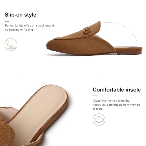 Image of Minorsu Buckle Mules for Women Flats Loafers Shoes for Work Office Business