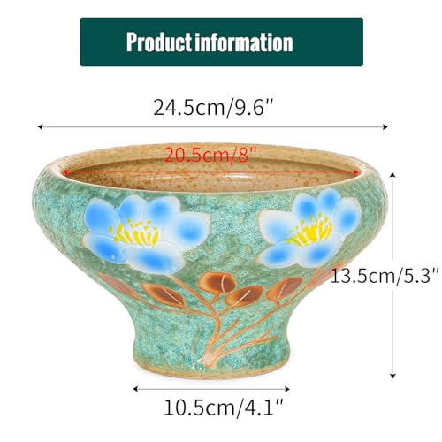 Image of Sungmor 9.6 Inch Large Succulent Plant Pots, Pretty Hand Painted Ceramic Planter with Drainage, Indoor Outdoor Cactus Planter Bonsai Pot, Flower Pot for Indoor Plants Garden Windowsill Desktop Decor