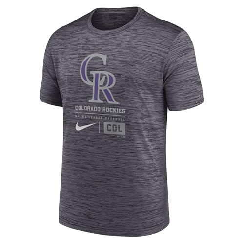 Nike MLB Men's Large Logo Velocity T-Shirt (US, Alpha, Large, Regular, Regular, Dark Gray, Colorado Rockies)