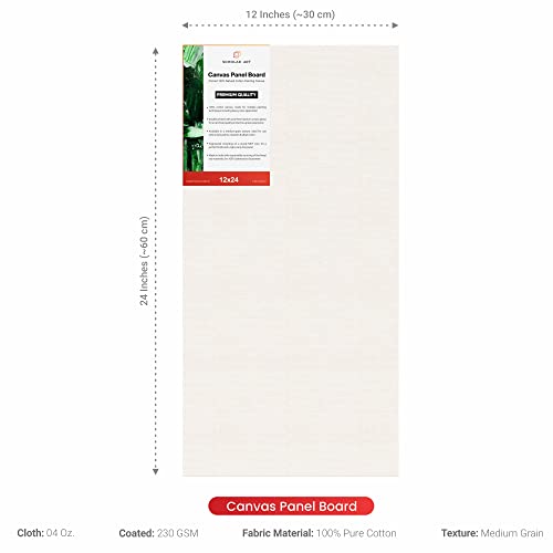 Image of Scholar Art Hobby Series 04 Oz (230 GSM) 100% Cotton Canvas Panel Board for Painting (White Blank Canvas Boards for Acrylic Paint, Oil Paint, Wet & Dry Media) | 12 inchx24 inch (30x60 cm), Pack of 12
