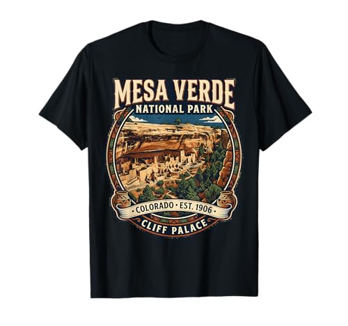Badge rétro Mesa Verde National Park Colorado Cliff Palace T-Shirt