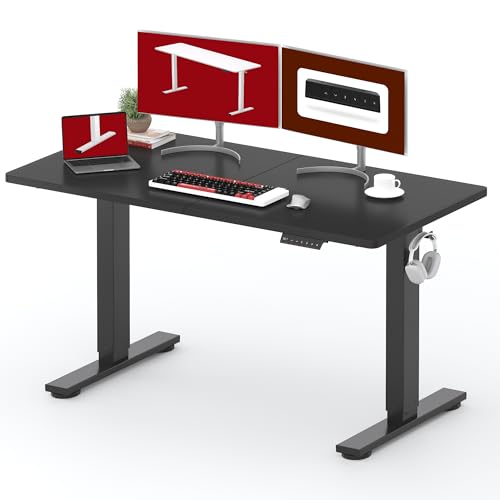 Image of SANODESK Height Adjustable Electric Standing Desk 55x24 Inches, Sit Stand Desk with Splice Board for Home Office, Ergonomic Computer Workstation, Study & Gaming, Black Frame /Black Top