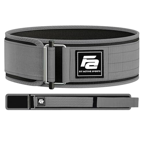 Fit Active Sports Self-Locking Weight Lifting Belt | Premium Weightlifting Belt for Cross Training & Power Lifting | Fast Locking Release Mechanism for Fitness and Power Lifting |Grey, Medium