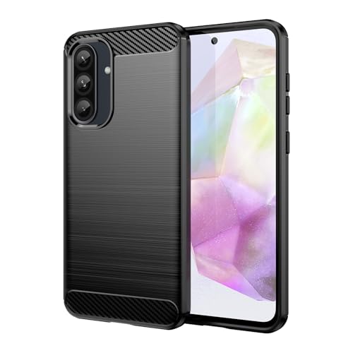 SCL Coque Samsung Galaxy A36 5G - Texture brossée antidérapante avec design en fibre de carbone - Protection antichoc en TPU souple pour Samsung A36 5G - Noir
