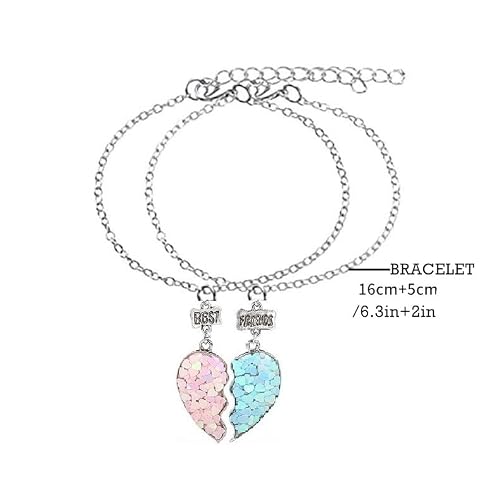 Salircon 4 Pcs Matching Bff Necklaces For Best Friends, Bestie Friendship Necklace Bracelet Set For 2, Sequins Heart Necklaces For Girls Kids (Pink-Blue 4Pcs) #TOP6