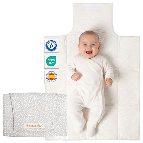 MIMUSELINA Cambiador Bebe Portatil Impermeable | Cambiador Bebe Plegable y Ligero para Paseo | Exterior 100% Algodón, Libre de BPA | Ideal como Regalo Recien Nacido | Hecho en España