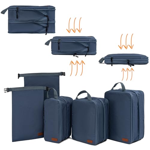TRAVLN Double Compression Packing Cubes for Suitcases - 5 PCS Suitcase Organiser Bags - Packing Bags for Travel - Luggage Compression Organizers - Waterproof Travel Packing Cubes