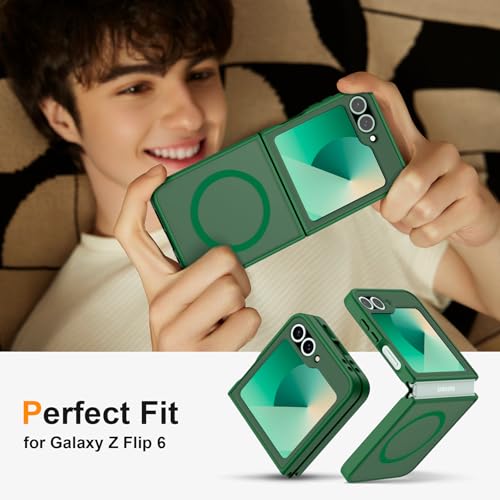 Image of ORETECH Magnetic for Samsung Galaxy Z Flip 7 FE Case Galaxy Z Flip 6, with [2 x Screen Protector] Translucent Back Non-Slip Shockproof Bumper Case for Galaxy Z Flip 7FE / 6 - Green | 2 Pack Screen Protector, Translucent Back Non-Slip Hard PC Shockproof Cover